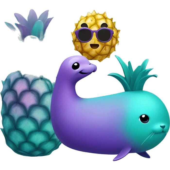 teal-colored seal and purple-colored pineapple emoji