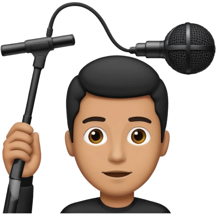 man holding a long over head boom microphone emoji