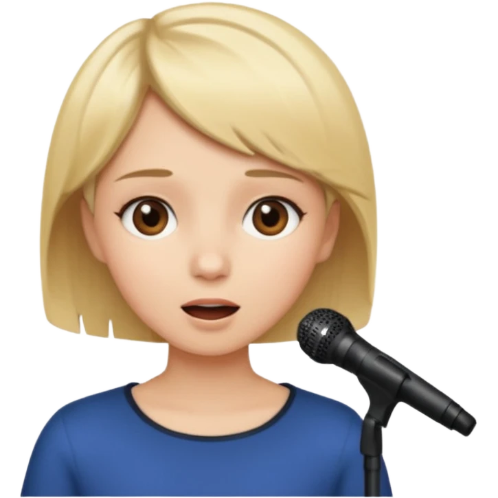 Crea una chica cantando con pelo rubio corto con ojos cafes  emoji