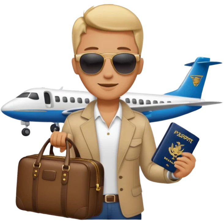 glob , travel bag , pass port, plane,  emoji