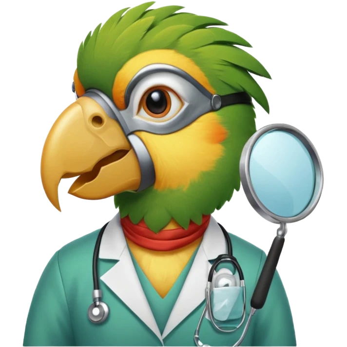 Parrot doctor with head mirror and mask.
 emoji