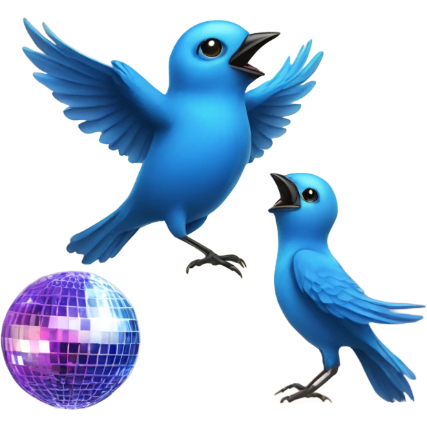 Blue birds dancing under disco ball emoji