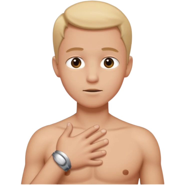 cartoon-style human character, finger firmly on chest, clear 'me' expression, very direct pose, clean white background emoji