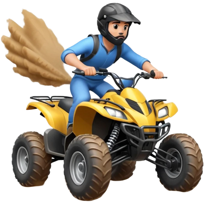 man riding an ATV, dynamic action pose, off-road vehicle, dust trail, 3D cartoon, mobile game icon style, clean background, no text, no watermark

 emoji
