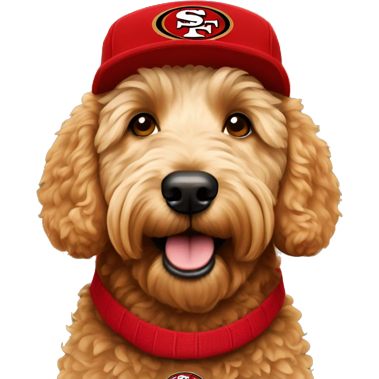 golden doodle with 49ers hat emoji