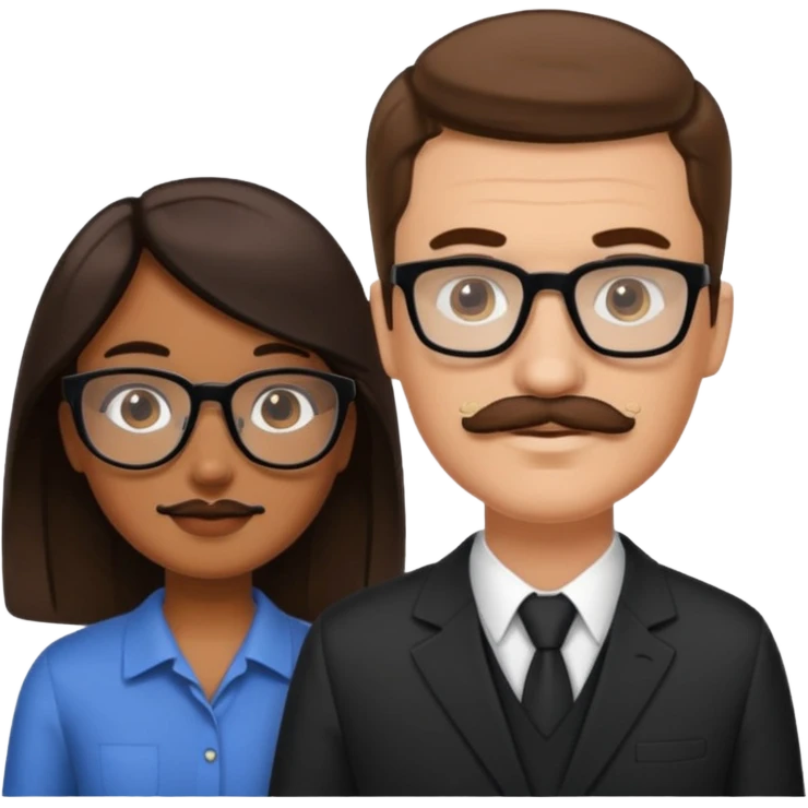 White brown cow boy with black glasses and mustache with a black black girl emoji