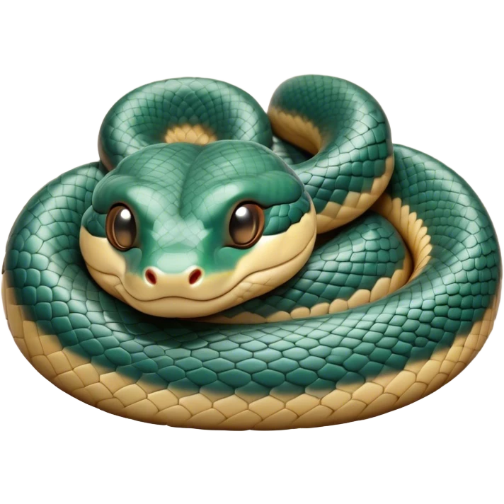 Meme-Worthy Cute Sleeping Chinese Water Snake Portrait Emoji, Head resting peacefully with a contented smile, showcasing a slender, graceful build and a luxuriously soft, shimmering scaled body, eyes gently closed in serene, fluid slumber, Simplified yet hilariously adorable features, highly detailed, glowing with a soft, drowsy aquatic light, high shine, relaxed and utterly lovable, stylized with an air of playful laziness, soft glowing outline, capturing the essence of a sleeping water snake that feels destined to become the next viral sensation of adorable aquatic rest! emoji