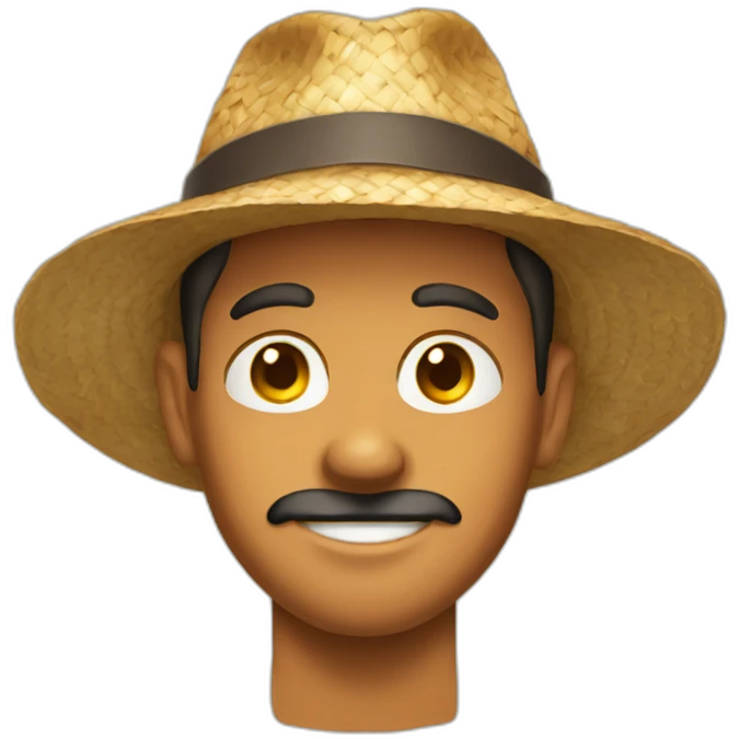 Tanned man with round face, straw hat and no moustache emoji