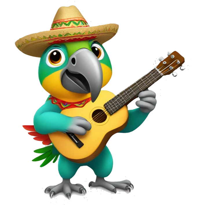 Parrot with Mexican hat plays ukulele emoji