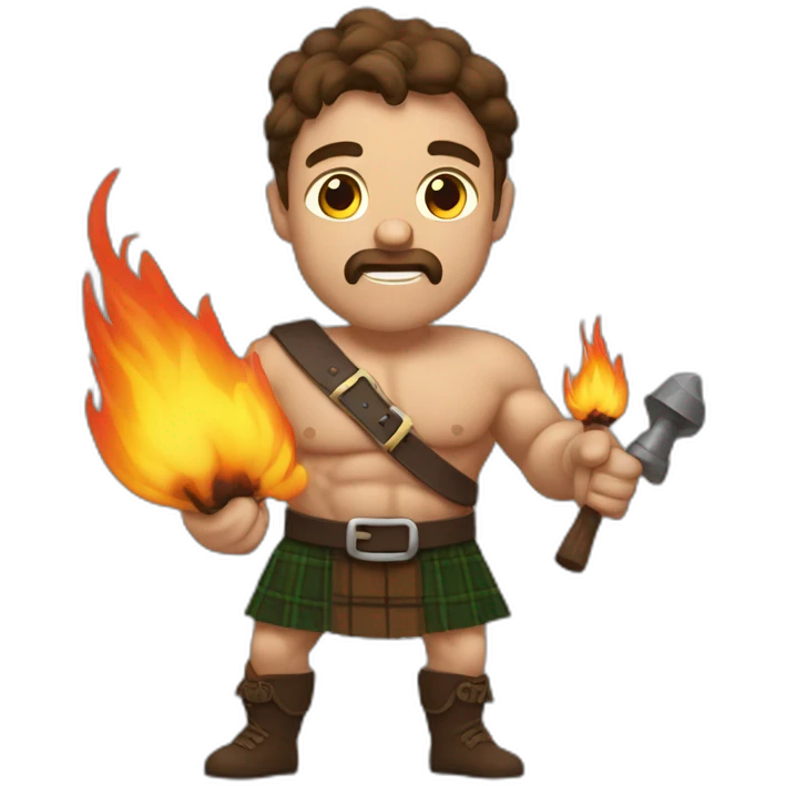 monty starting a fire wearing a kilt flexed muscle bicepbrown haired emoji