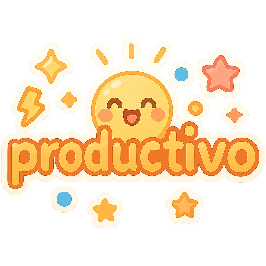 the word 'productivo' in cute chibi sticker style, full of energy and motivation, bright and cheerful colors, playful and motivating design emoji