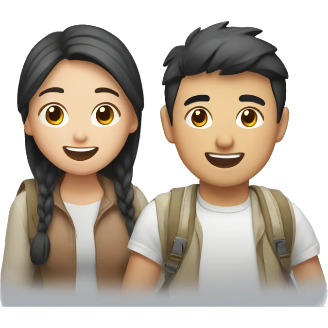 Cute young  Asian couple excitedly traveling  emoji