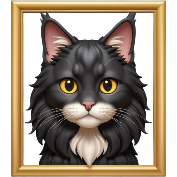 A 3D cartoon jet-black Maine Coon cat with large frame, glossy mane, soft spotlighting, cinematic 3D Memoji-style lighting. full body or half body. emoji