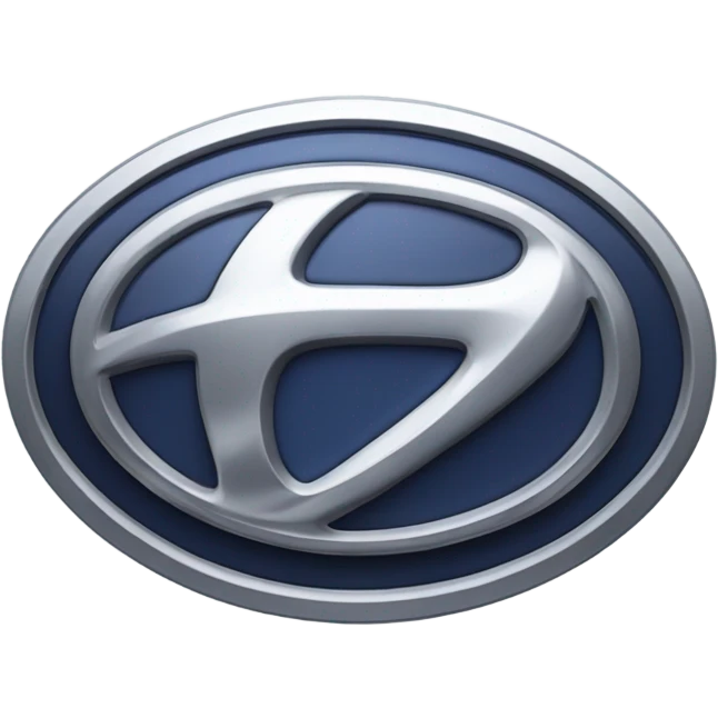 A highly detailed image of a Hyundai car emblem, stylized italicized letter “H” enclosed in an oval shape emoji