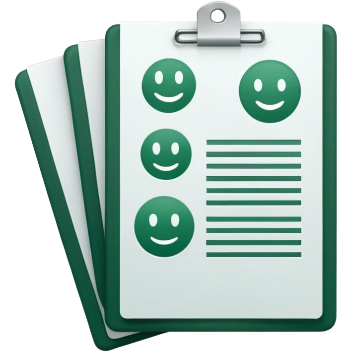 several white documents with dark green stamps and details, minimalist design, emoji style emoji