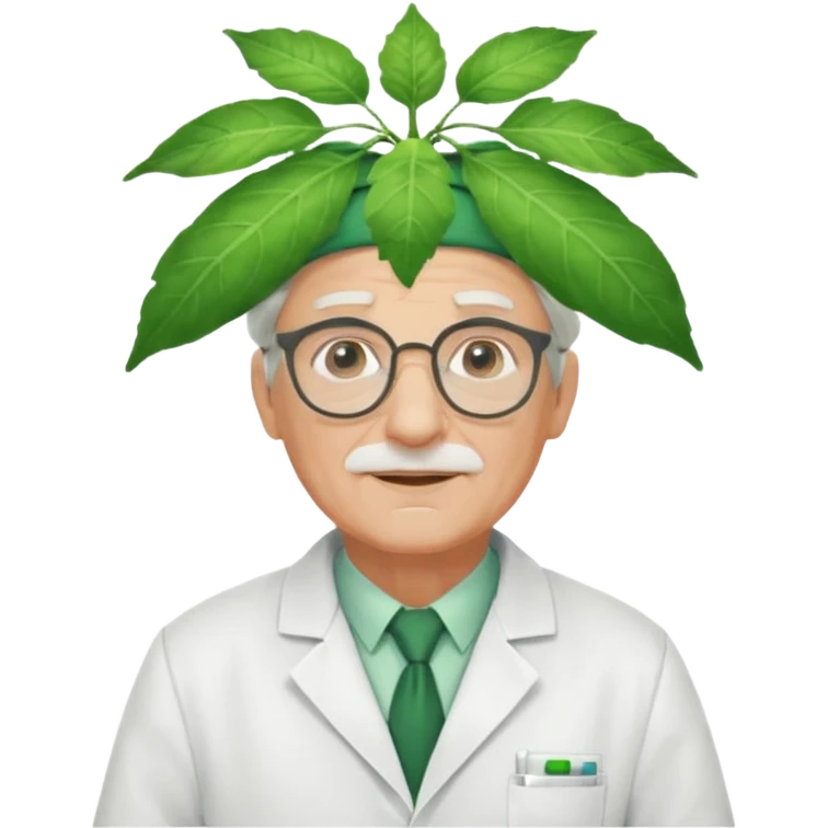an scientist man wearing a large leaf headgear bye  emoji
