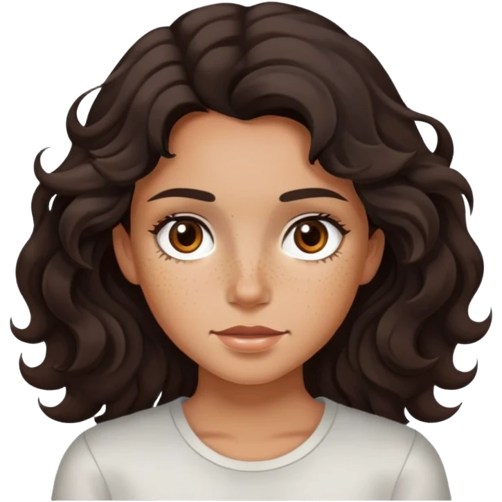 girl very dark brown wavy hair freckles tan skin color brown eyes emoji
