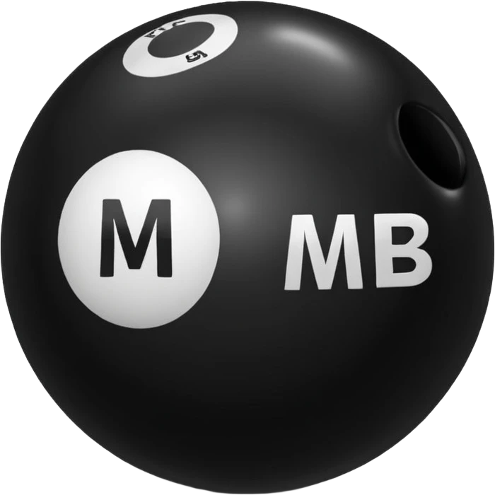 Black pull Ball with MB written on it emoji