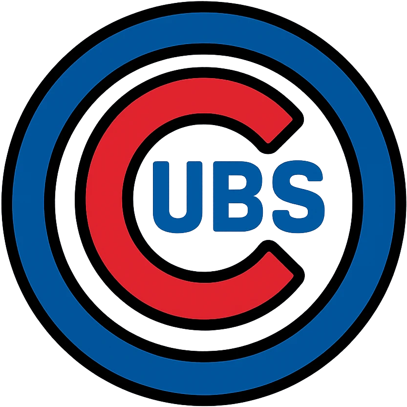 Chicago Cubs logo with blue outer ring, large red C, white background inside the ring, 'UBS' in blue inside the C, clean and bold style, suitable for use as an icon emoji
