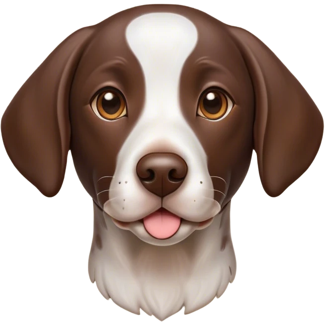 Cinematic Cute German Pointer Portrait Emoji, Playful and charming, soft brown and white tones, Simplified yet expressive features, highly detailed, glowing with a warm, friendly glow, high shine, joyful and loyal, stylized with a touch of whimsy, curious and alert, soft glowing outline, capturing the essence of a playful pup ready for adventure, so endearing it feels like it could jump out of the screen and wag its tail! emoji