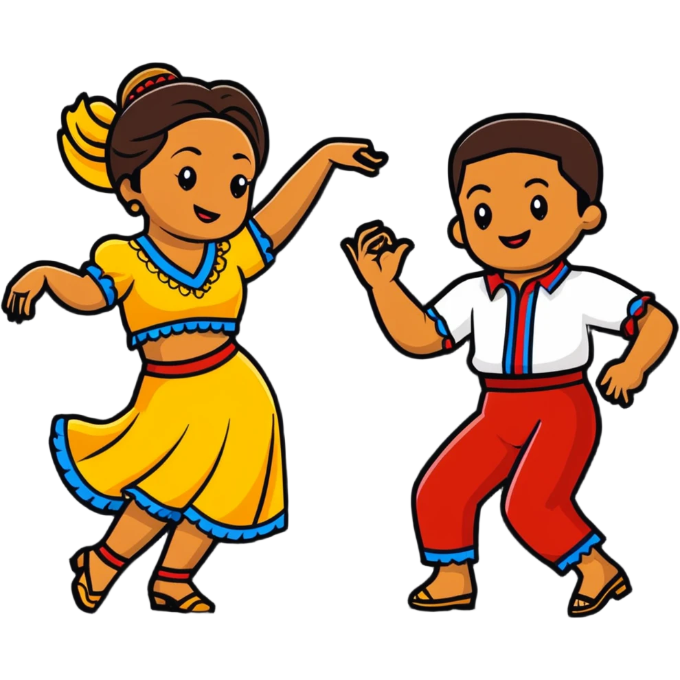 Colombian salsa dancers in vibrant traditional clothes, dancing with passion and rhythm emoji