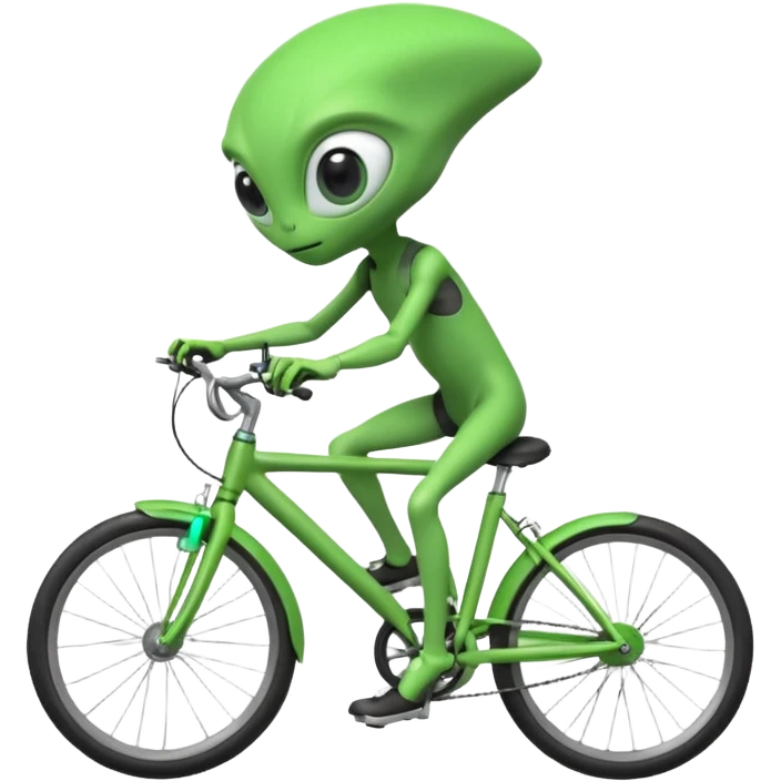 alien riding a bicycle, cute extraterrestrial character, casual cycling pose, big curious eyes, futuristic yet playful vibe, 3D cartoon, mobile game icon style, clean background, no text, no watermark
 emoji