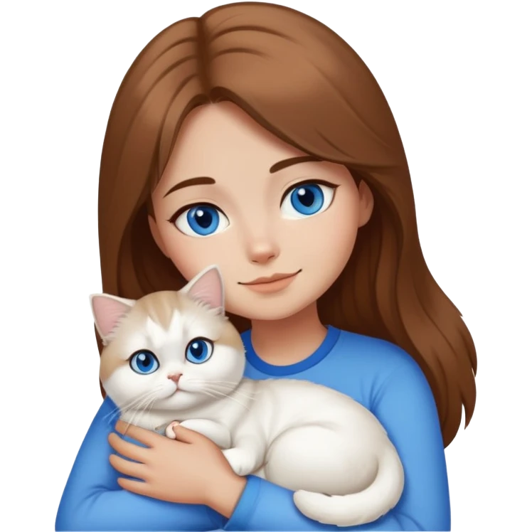 tan, brown hair girl cuddling a white persian cat with blue eyes in IOS 18 emoji  emoji