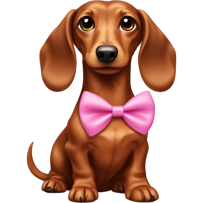 Brown long hair dachshund wearing pink bow emoji