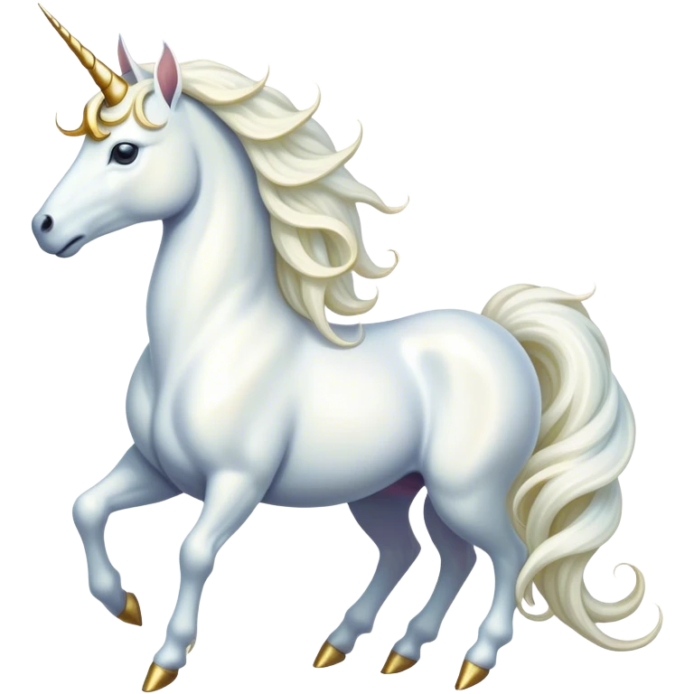 Cinematic Noble White Unicorn Portrait Emoji, Poised and regal, with a slender, ethereal form draped in a pristine white color, a flowing mane and tail, and a glistening, spiraled horn that radiates pure light, Simplified yet sharp and sophisticated features, highly detailed, glowing with a soft, iridescent luminescence, high shine, intelligent and transcendent, stylized with an air of mythical enchantment, focused and serene, soft glowing outline, capturing the essence of a watchful and confident white unicorn that appears ready to prance out of the screen with magical grace! emoji