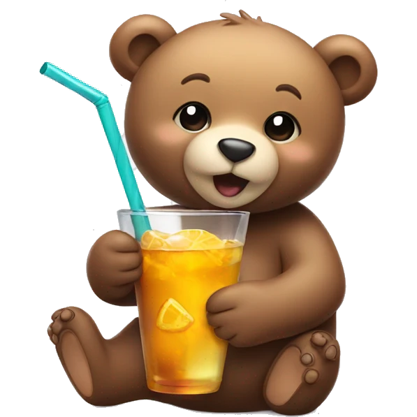 Cute bear grabbing a glass with a straw emoji