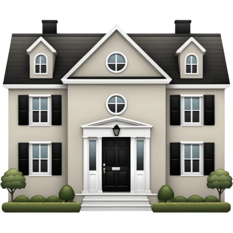 greige colonial house with black shutters and black front door emoji