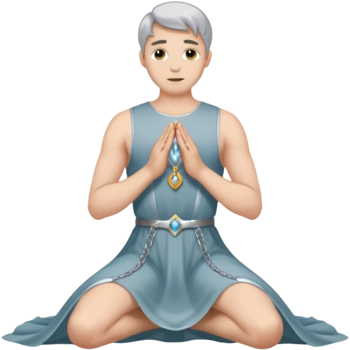 Submissive man on knees wearing female clothes and chastity emoji
