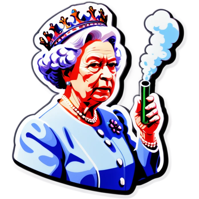 Queen of England hitting a bong emoji