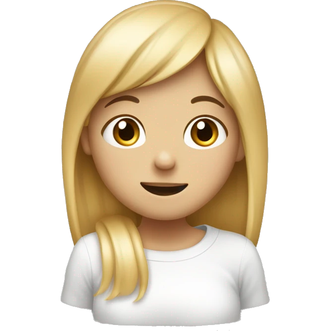 A very shy girl with red cheeks, a smiling girl with freckles on her cheeks, who covered her mouth with her hand out of shyness. She has blonde bangs. emoji