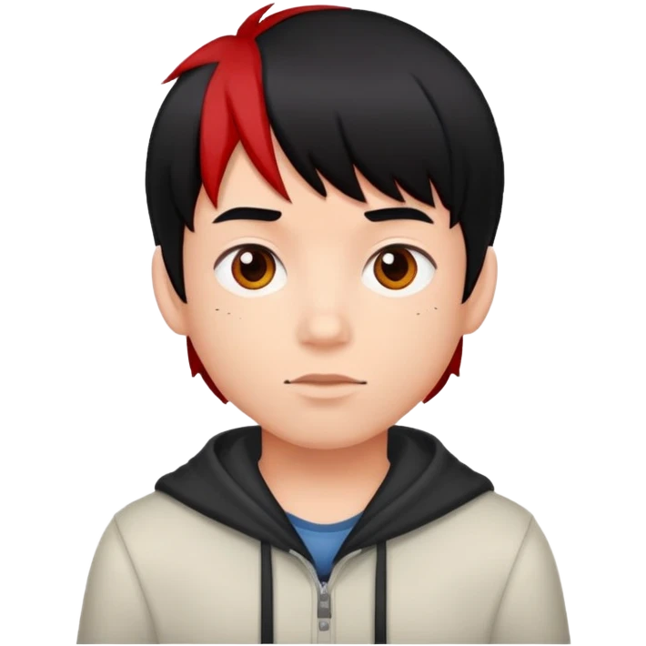 Menino de cabelo preto e franja vermelha  emoji