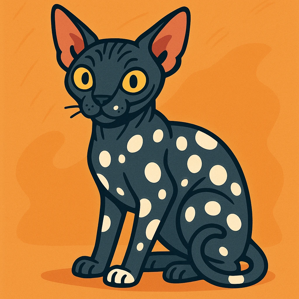 dark grey Canadian Sphynx cat with white spots emoji