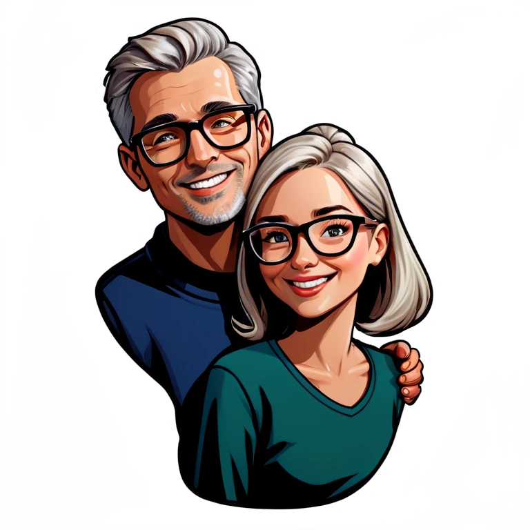 Hyper Realistic Couple in love,  lady blonde wearing glasses man grey hair clean shaven
 emoji
