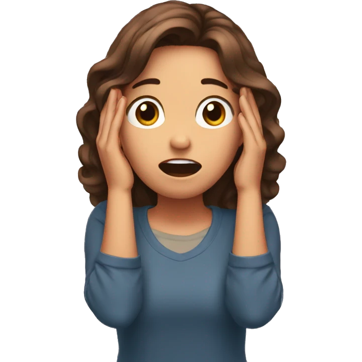 girl holding her brown hair  with both her hands in shock emoji