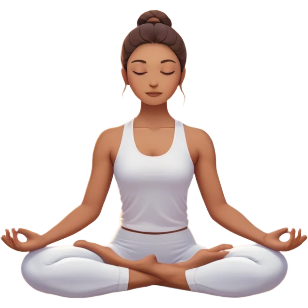 A peaceful person practicing yoga on a calm beach at sunrise, in a serene meditative pose. Soft pastel colors surround the scene, with gentle waves in the background and smooth, flowing lines representing balance and tranquility. The atmosphere feels centered and mindful. emoji