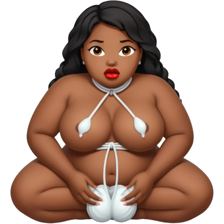 a sexy black BBW’s plump lips wide. She’s on her knees, cheeks hollow, drooling as she deepthroats. He explodes—hot cum floods her mouth, spilling in thick white ropes down her chin and dripping onto her , heaving tits and her vagina is open 
 emoji