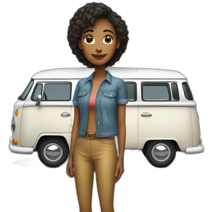 Cool woman with a Volkswagen camper van emoji