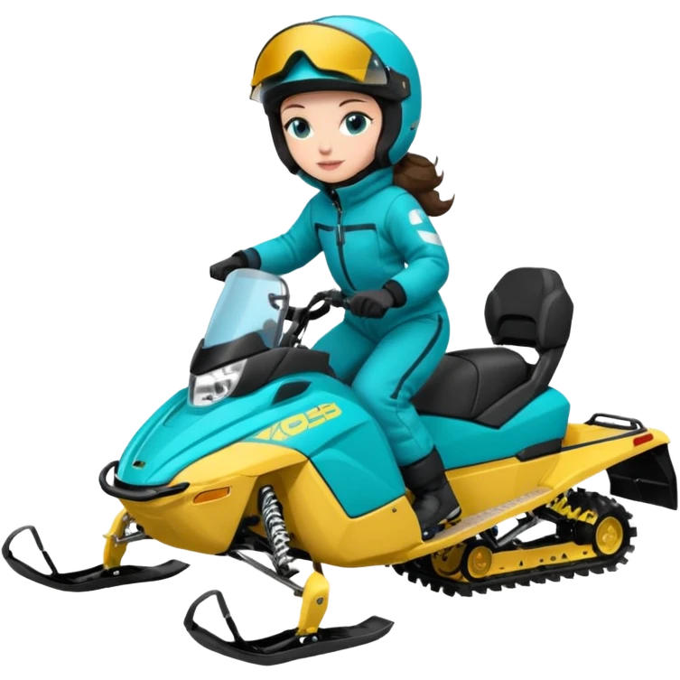 Can you create an emoji of a brunette girl on a teal polaris khaos 850 155 snowmobile doing a wheelie emoji