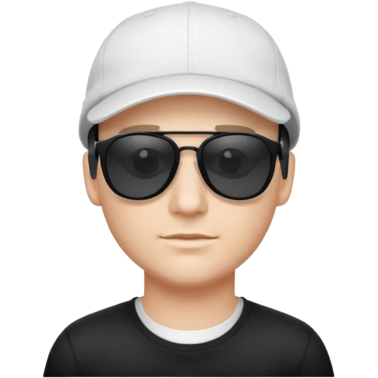 검은 안경을 쓰고 하얀 캡모자를 쓰고 흰 옷을 입은남자 emoji