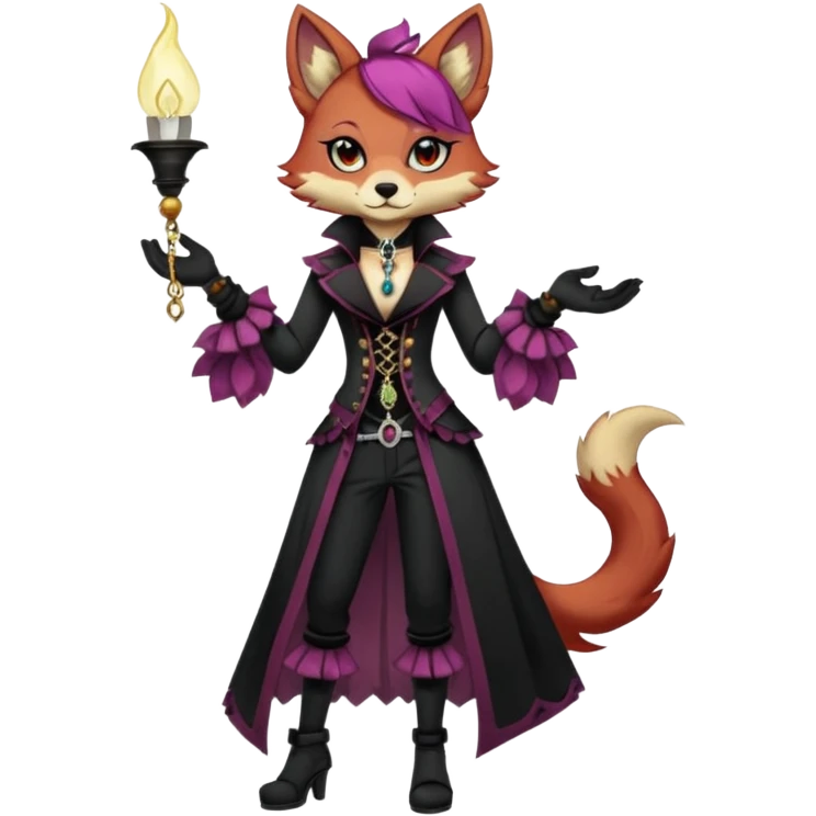 Multicolored gloomy dark edgy Victorian spooky hot warm badass realistic floral exotic Falvie-Fionbri-fursona, full body, wearing jewelries emoji