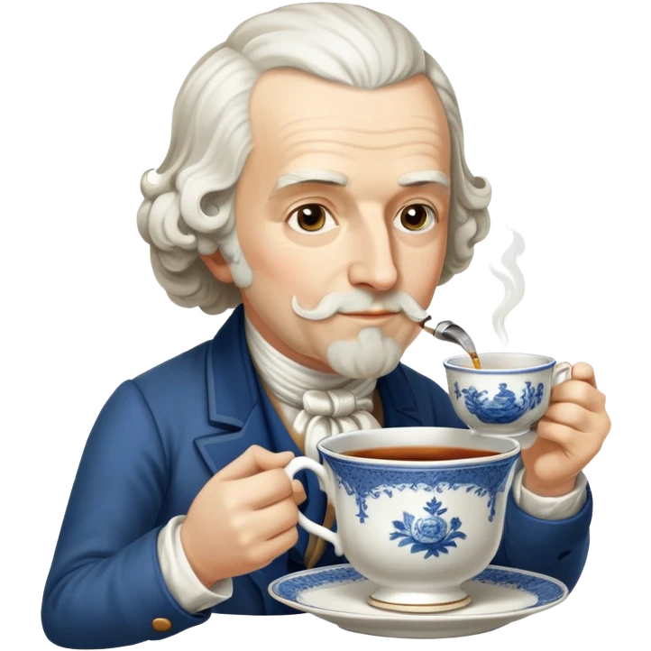 Adam Smith, 18th century economist with beard and wavy hair, drinking tea from a teacup emoji