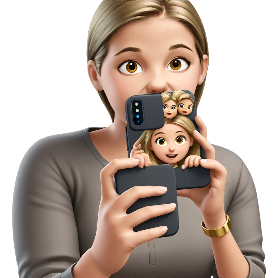 girl holding smartphone in focus emoji