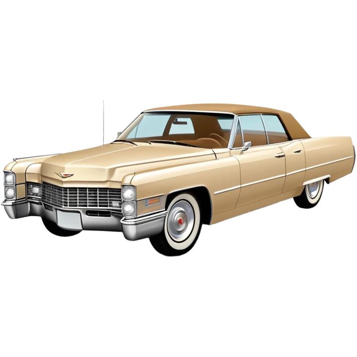 Stylized beige 1966 Cadillac DeVille, simplified to core elements, minimal detail three-quarter view, clean lines, Once Upon a Hollywood reference, iOS emoji style emoji