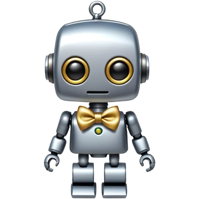 A tiny decorative robot charm with a bow tie, representing a non-essential AI accessory emoji