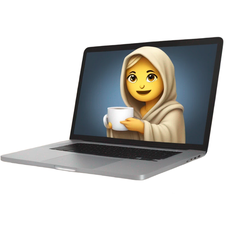White Girl drinking tea with blanket on a macbook emoji