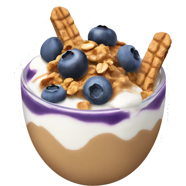 Yogurt bowl with blueberry’s granola and peanut butter emoji